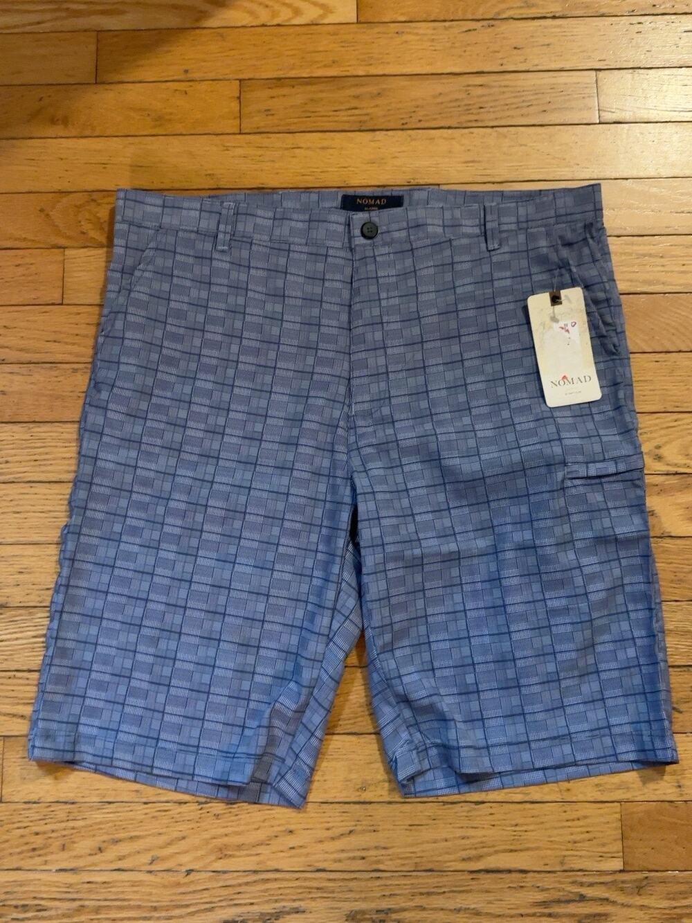 Nomad Mens XL Blue Plaid Check Flat Front Shorts NWT Casual Golf Preppy